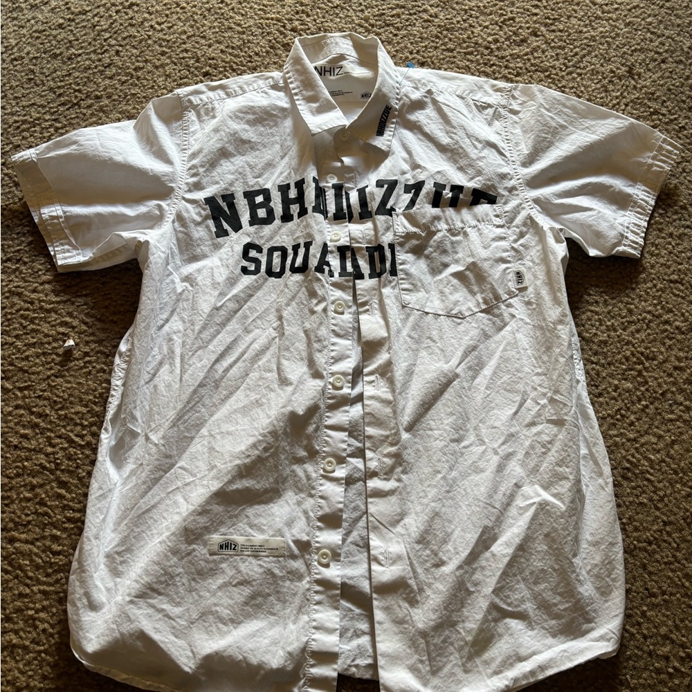 NHIZ x Izzue Neighborhood White Poplin Logo Print Buttondown Shirt L